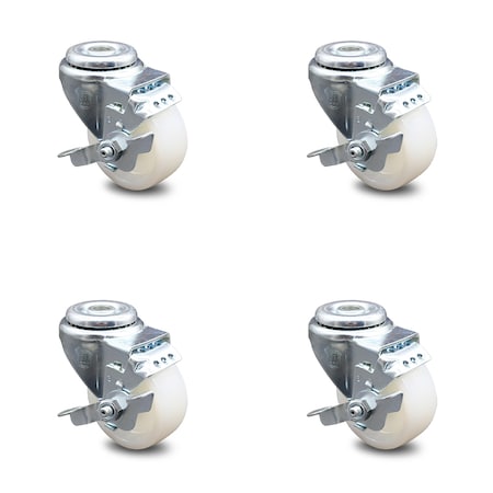 Service Caster 3 Inch Nylon Wheel Swivel Bolt Hole Caster Set with Brake SCC-BH20S314-NYS-TLB-4